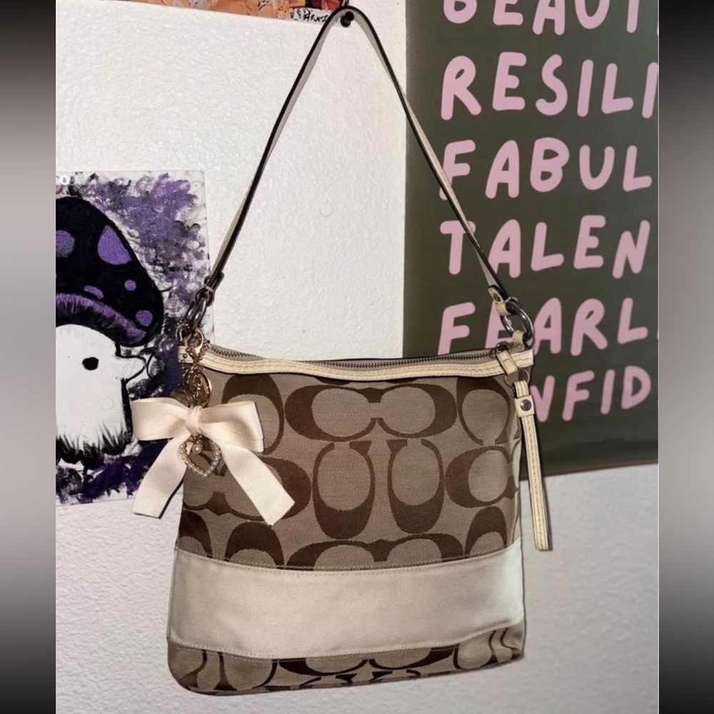 Coach Brown and Cream Shoulder Bag